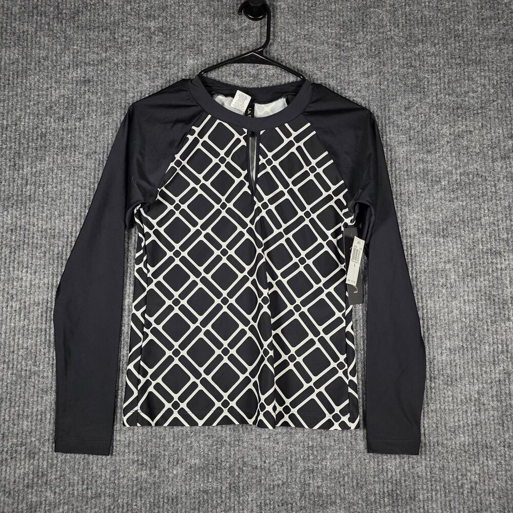 La Blanca Rash Guard Swim‎ Top Black White Geometric Long Sleeve S NWT